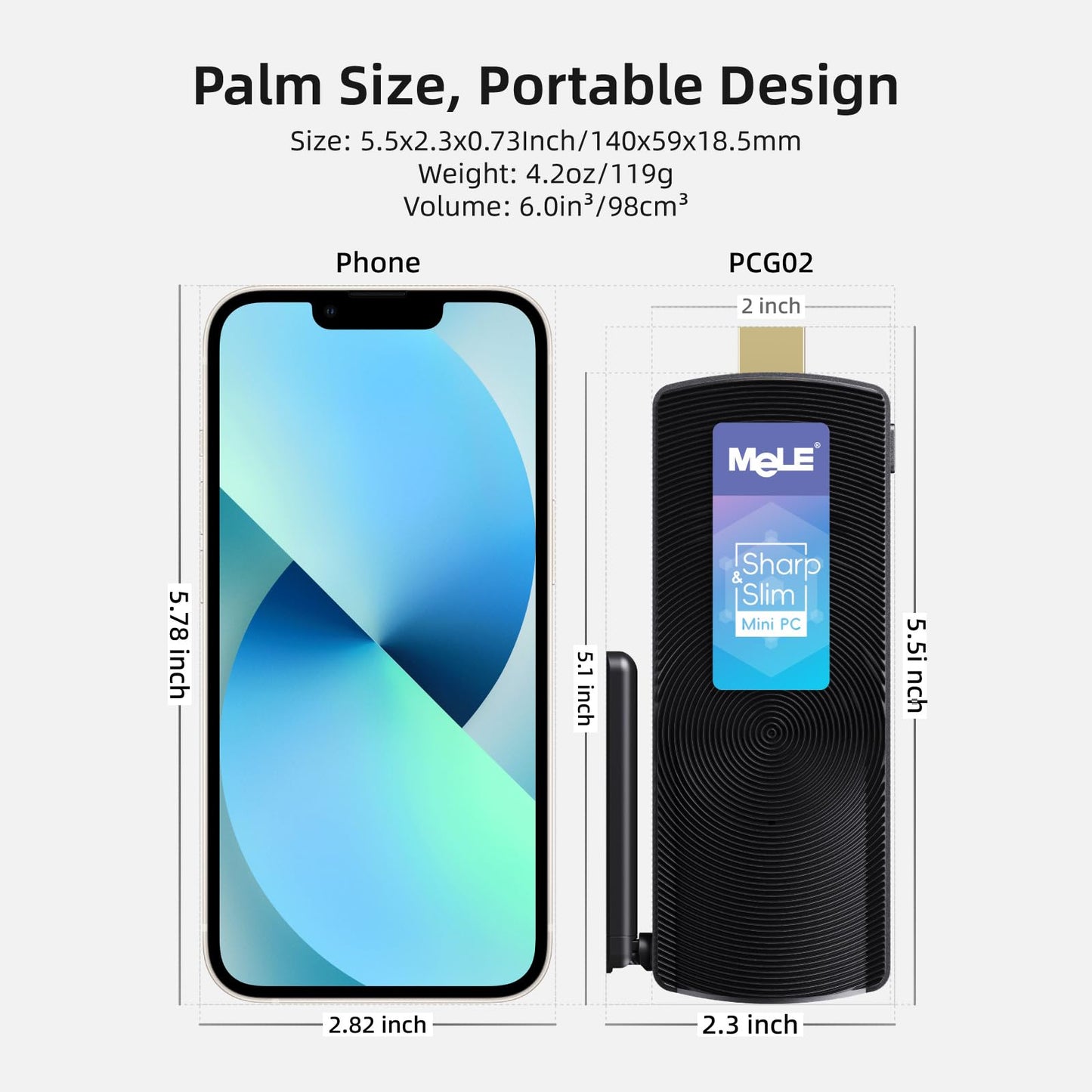 MeLE PCG02 fanless mini PC stick, Celeron J4125 8GB 256GB micro desktop computer stick, supports HDMI Wi-Fi5 Gigabit Ethernet, BT4.2 in business office industrial IoT media home.