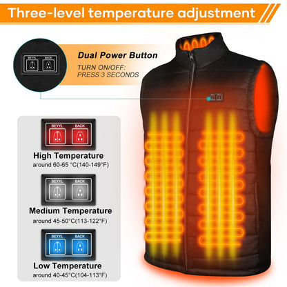 AFUNSO Heated Vest for Men and Women, Lightweight Outdoor Heat Vest for Hiking, Temperature Control Heating Zones Heated Collar, Jogging, Camping, Skiing, Fishing (Battery Not Included) - XL