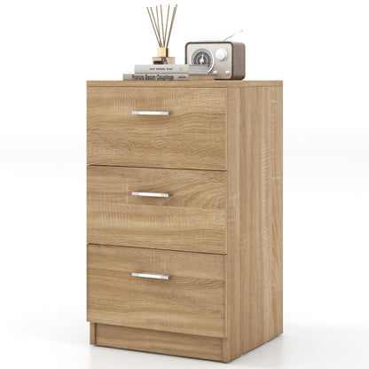 COSTWAY bedside table with 3 drawers, nightstand for boxspring bed, nightstand, night console, side table for bedroom, living room, 38 x 35 x 66 cm, natural