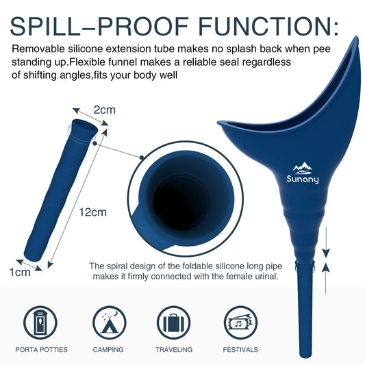 Female urination device, reusable silicone female urinal, women's pee funnel allows women to urinate standing up, is the perfect companion for camping, outdoor, and travel.