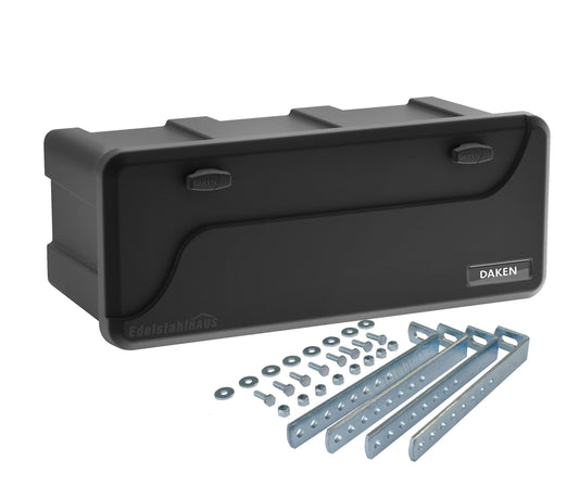 DAKEN Blackit L - 750 x 300 x 355 mm, drawbar box with 2 locks, toolbox for trailer storage box 50 L (with universal holder)