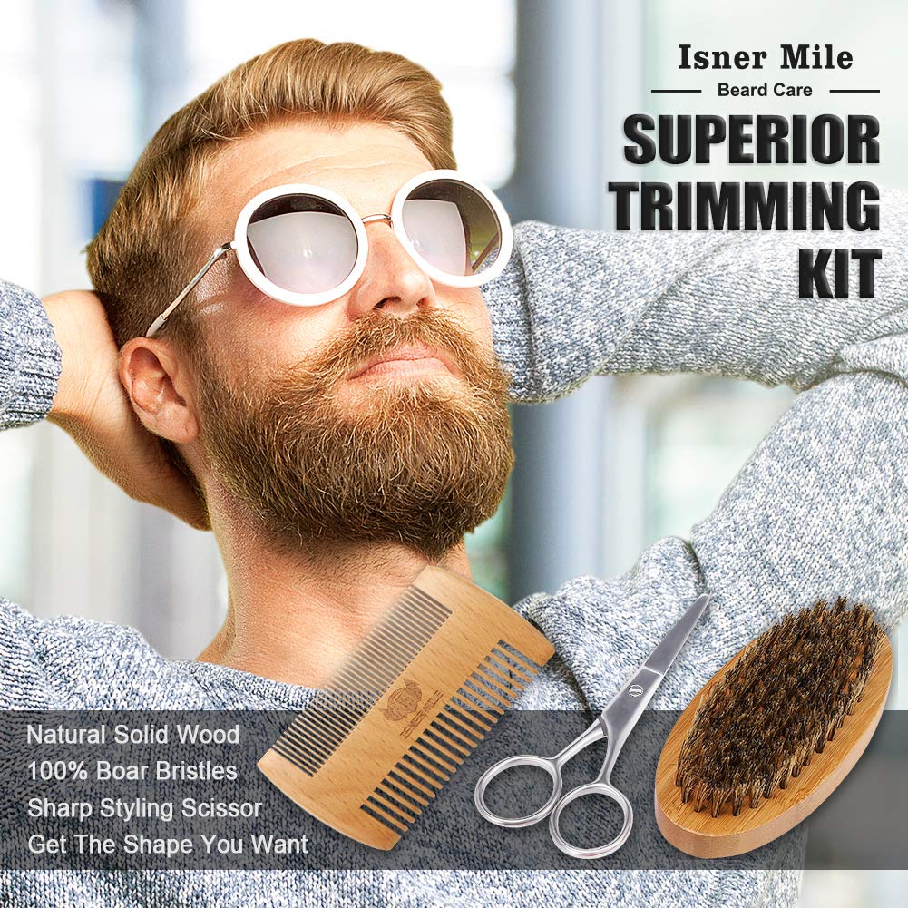 Upgraded beard care set for men beard growth care & trimming with hair conditioner beard oil, beard balm butter wax, beard brush, beard comb, beard scissors, best perfect gift