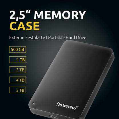 Intenso Memory Case 500 GB External Hard Drive (2.5 inch, 5400 RPM, 8 MB Cache, USB 3.0) black, 6021530