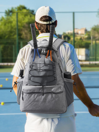 G4Free Tennis Bag, Tennis Backpack for men and women, large Pickleball bag, holds 4 rackets with shoe compartment, grey, L, Casual daypack