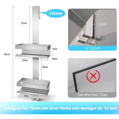 Uuleever hanging shower caddy, stainless steel SUS304, no drilling for frameless glass door, shampoo holder for shower (Style A - Silver).