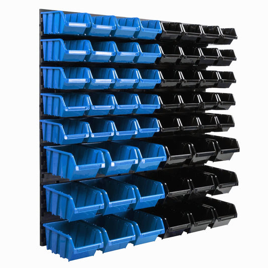 Storage system wall shelf 770 x 780 mm | 58 pcs. box | Stackable bins tipping shelf storage bins | Extra strong wall plates | Expandable shelf | Workshop shelf storage rack workshop wall shelf shelving