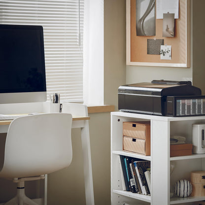 SoBuy Printer Cabinet with Wheels - Stable printer table, roll container, desk base cabinet, printer cabinet, side table with wheels for office & home office White 60x75x35cm FBT68-W