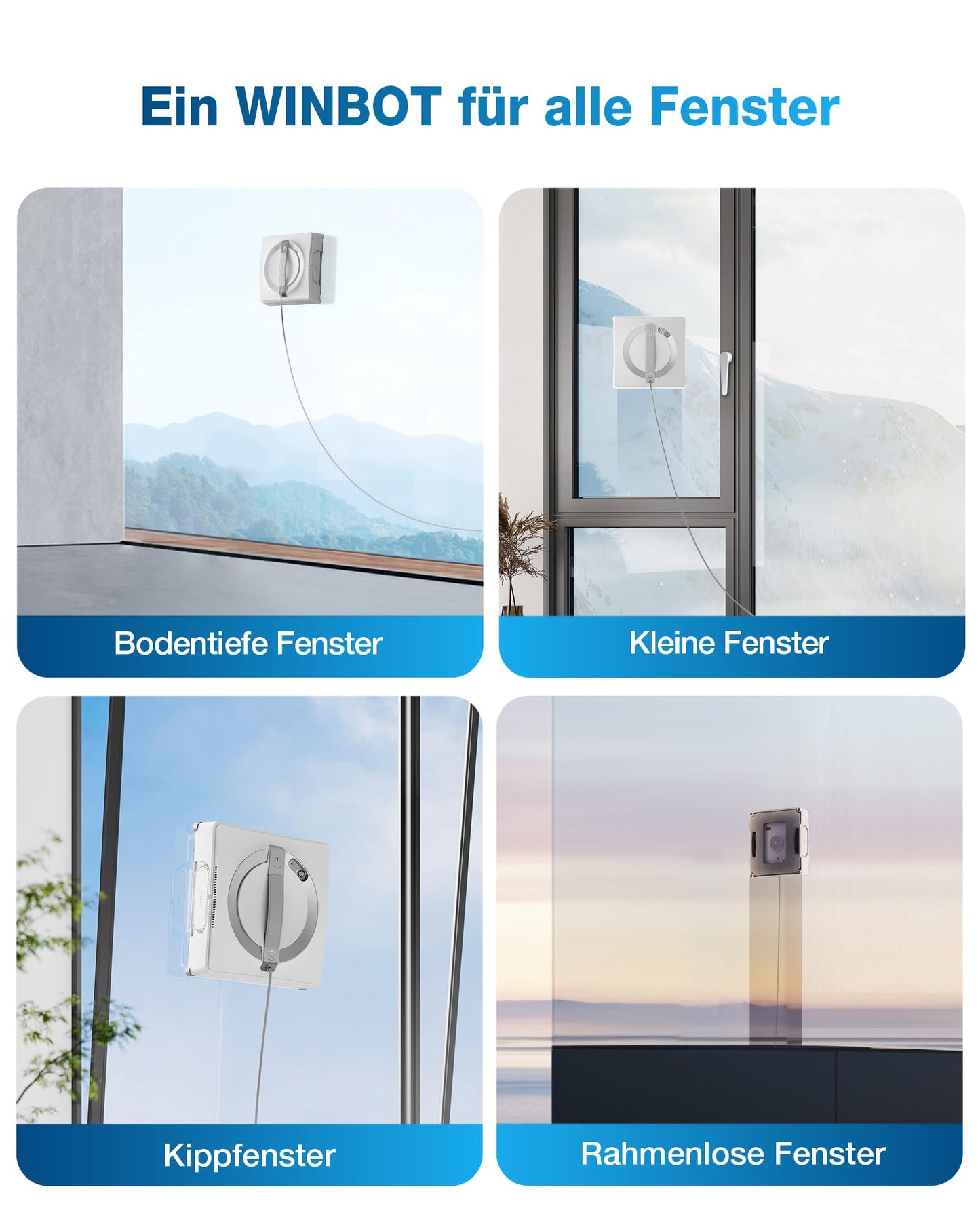 ECOVACS WINBOT W2 window cleaning robot, edge cleaning mode, triple nozzle water sprayer, 10-level safety system, app control, Winbot Electric