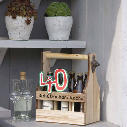 UNUS Home protective handbag beer, wooden 6-bottle carrier, beer holder with bottle opener, gift idea for men, shooting festival, Father's Day