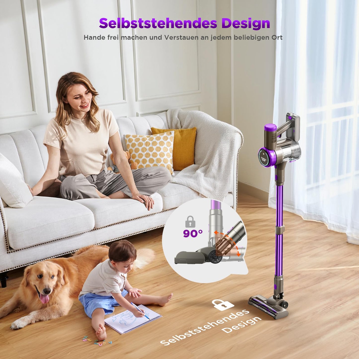 Suafsu Cordless Vacuum Cleaner 45000Pa 550W Handheld Vacuum - Up to 65 Min Runtime with LED Display and Anti Tangle Brush For Pet Hair Hard Floors Carpet