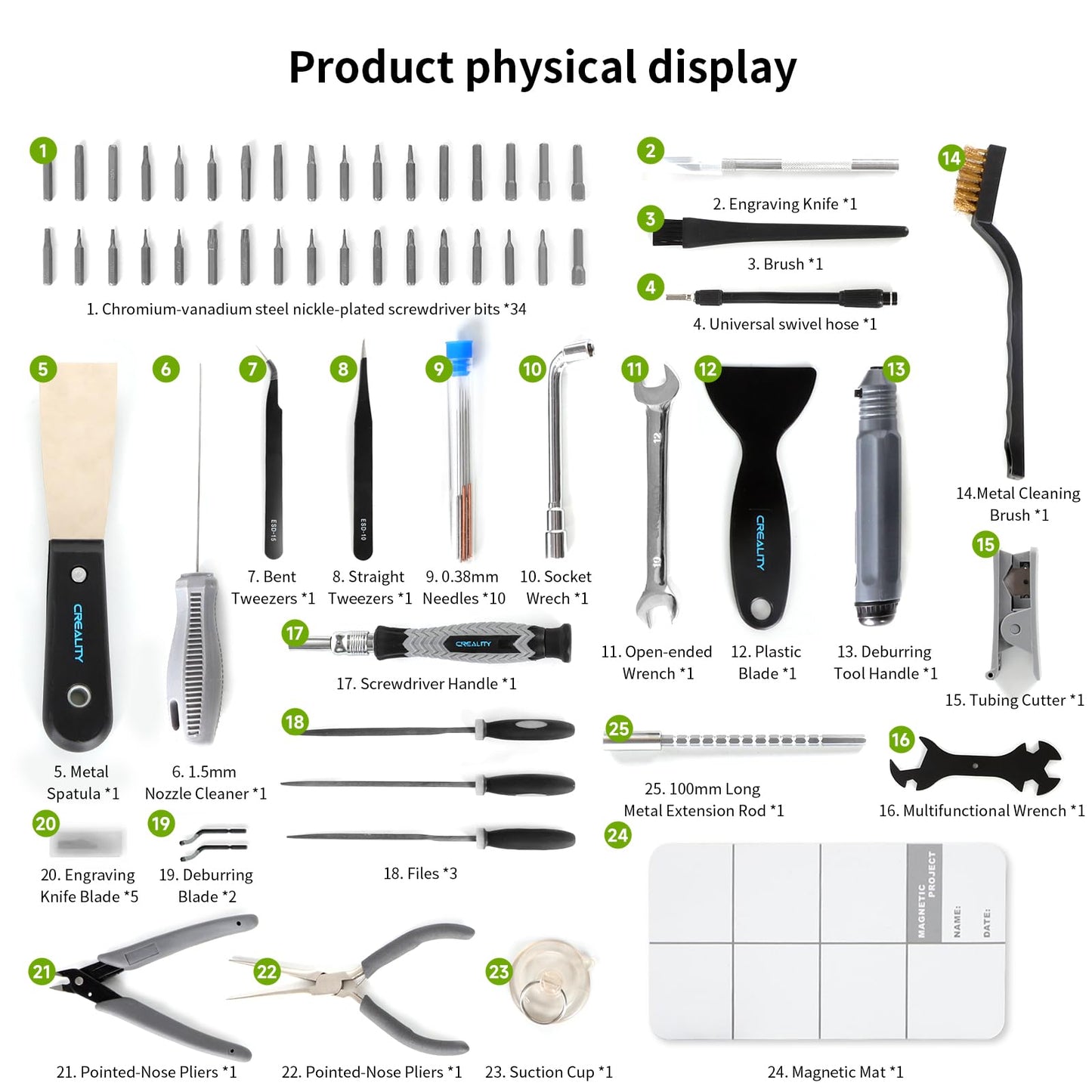 Creality 3D Printer Tool Kit Pro 74pcs Toolkit, Model Post-Processing 3D Printer Tool Kit, Nozzle Cleaning Set, Finishing, Deburring, Removal Tools, Cleaning Needles, for all 3D Printers