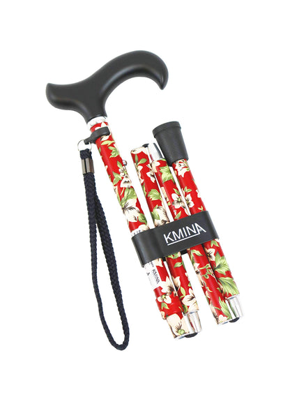 KMINA PRO - Floral Cane for Women, Elegant, Height-Adjustable Aluminum for Men, Foldable Red