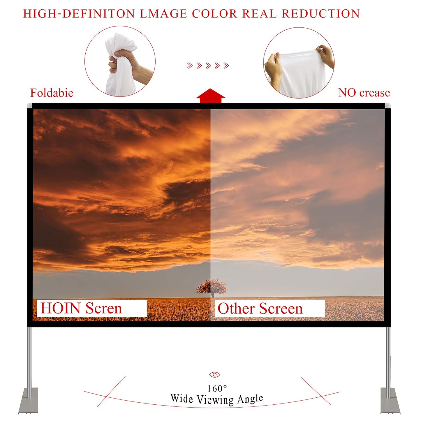 Projection screen with stand 100 inch HD 4K Outdoor Indoor Projector Screen Quick Folding Portable Movie Screen 16:9 Full Set Bag for Home Cinema, Camping, and leisure events
