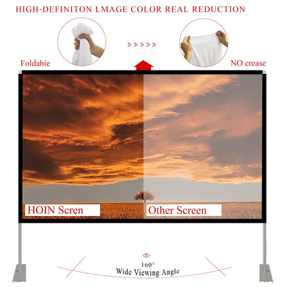 Projection screen with stand 100 inch HD 4K Outdoor Indoor Projector Screen Quick Folding Portable Movie Screen 16:9 Full Set Bag for Home Cinema, Camping, and leisure events