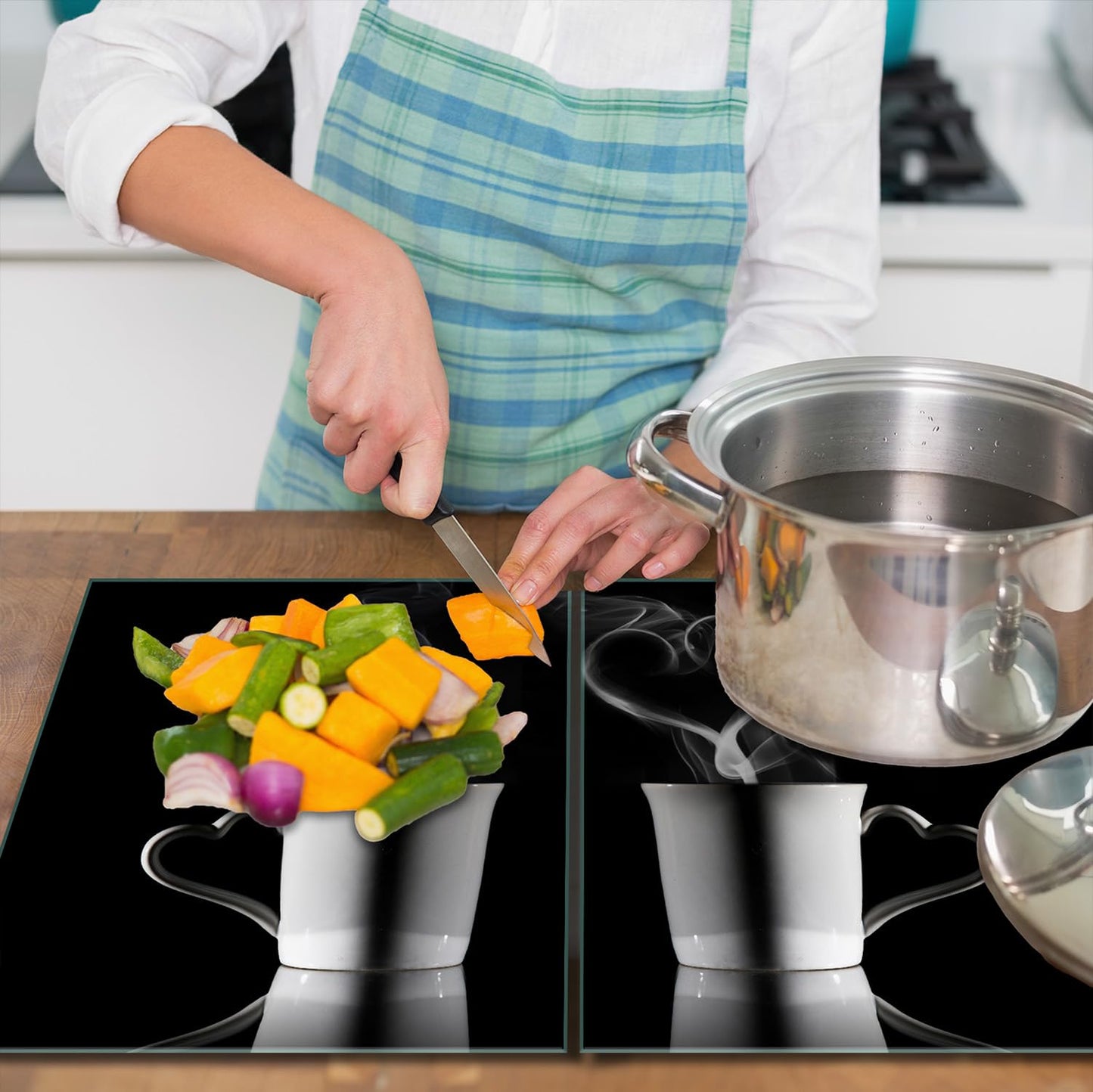 SMTDeco stove cover glass ceramic hob cover hob cover hob plate covers induction hob 2 x 40x52 cm two-piece coffee black