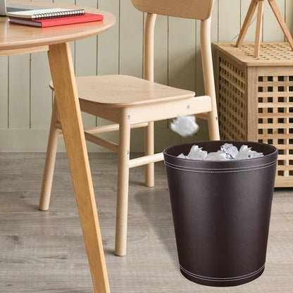 GORESE Trash can Office - Black leather trash can, modern design, waste bin for kitchen, bathroom, office (Brown)