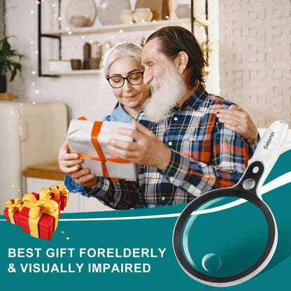 Large magnifying glass with 37 LED light and storage case, 10X 20X 45X reading magnifier handheld magnifier with 3 light modes, storage pouch, cleaning cloth for seniors, reading coins, inspection, hobbies.