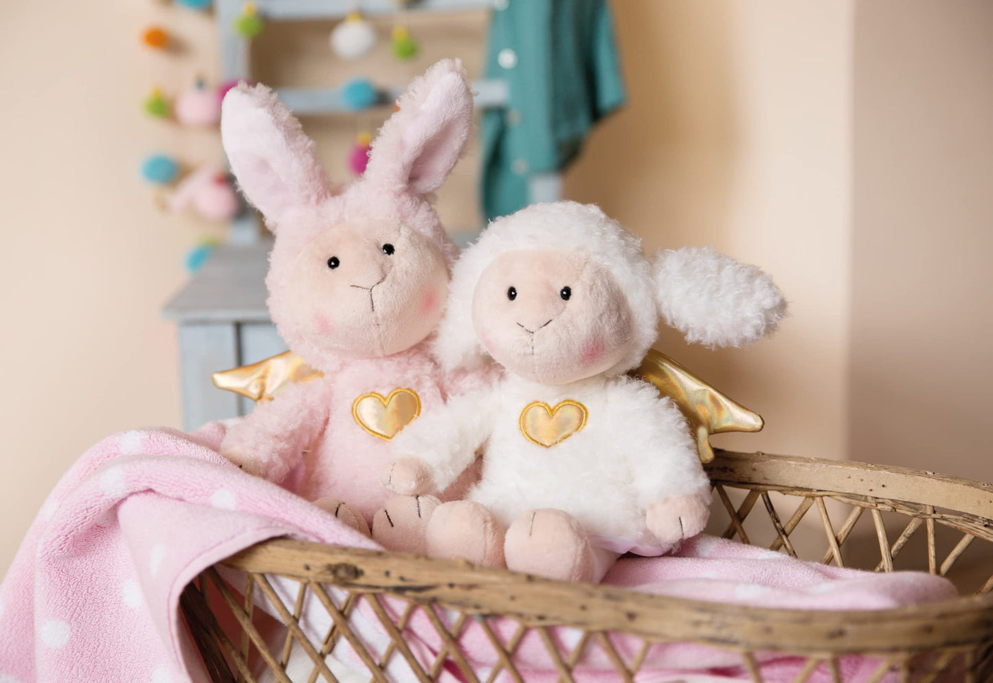 Stuffed animal guardian angel bunny La La Bunnie 30cm with golden heart & wings in gift box - Sheep angel plush toy for girls, boys & babies - cuddly toy for hugging, playing & gifting