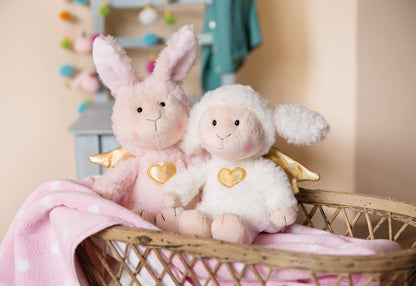 Stuffed animal guardian angel bunny La La Bunnie 30cm with golden heart & wings in gift box - Sheep angel plush toy for girls, boys & babies - cuddly toy for hugging, playing & gifting