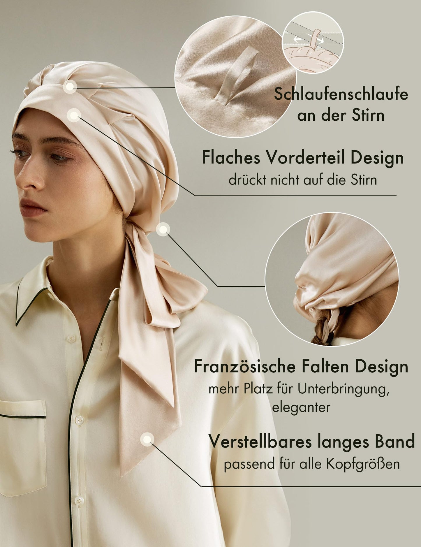LilySilk 100% Pure Mulberry Silk Sleep Cap for Women Natural Silk Cap for Sleeping and Hair Care Night Hair Wrap with long elastic band to keep, Yellow Stone