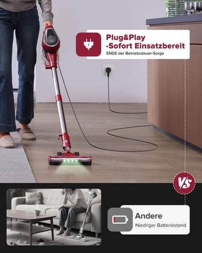 Vexilar C8 Vacuum with cord - 600W/60kPa handheld vacuum with a 7m cord, tangle-free electric upgraded floor brush, 1.5L bagless container for hard floors, carpets, and pet hair.