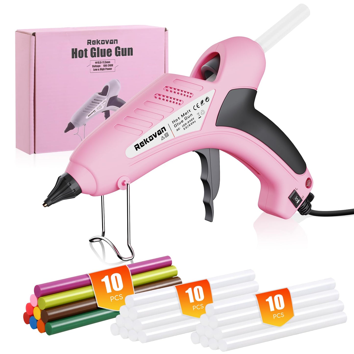 Hot Glue Gun, 80/200W Industrial Hot Glue Gun, 60s Fast Heating, On/Off, Glue Gun Set with 30pcs 11mm Glue Sticks (Including 10pcs Colored), Hot Glue Gun for DIY, Home, Office Repair.
