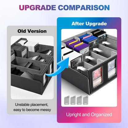 UAONO Trading Card Storage Box for Commander display, 2400+ MTG deck box with 4 toploaders, TCG card case suitable for Magic PTCG sports cards (black & gray)