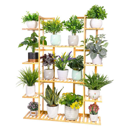 Medla Bamboo Plant Stand, Flower Shelf with 9 Layers multi-tiered, EXTRA LARGE Flower Rack Flower Ladder for Living Room Balcony Garden Indoor Outdoor, 123x89x19.5cm