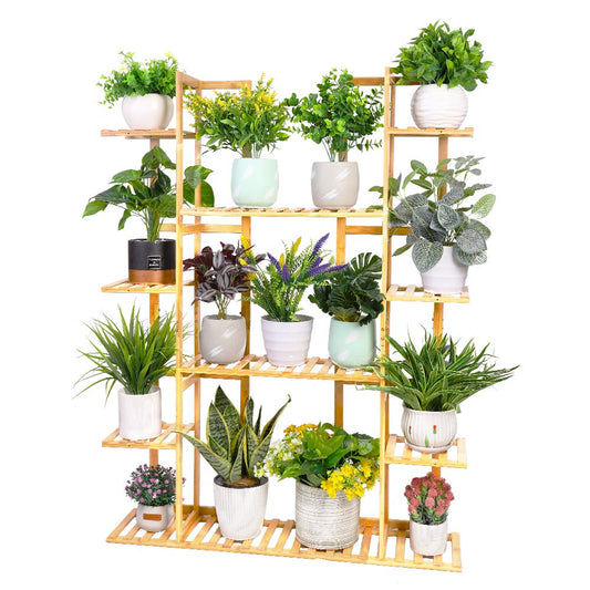 Medla Bamboo Plant Stand, Flower Shelf with 9 Layers multi-tiered, EXTRA LARGE Flower Rack Flower Ladder for Living Room Balcony Garden Indoor Outdoor, 123x89x19.5cm