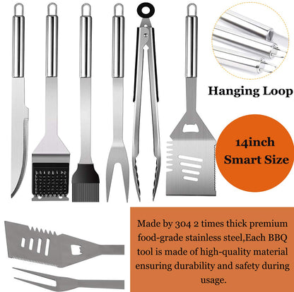 MUJUZE BBQ Accessory Set, Grill Set for Men Dad Gift, Stainless Steel Grill Tool Set in Case, Gas Grill Accessory Set, BBQ Accessories for Garden and Camping (BBQ Set with Grilling Apron)