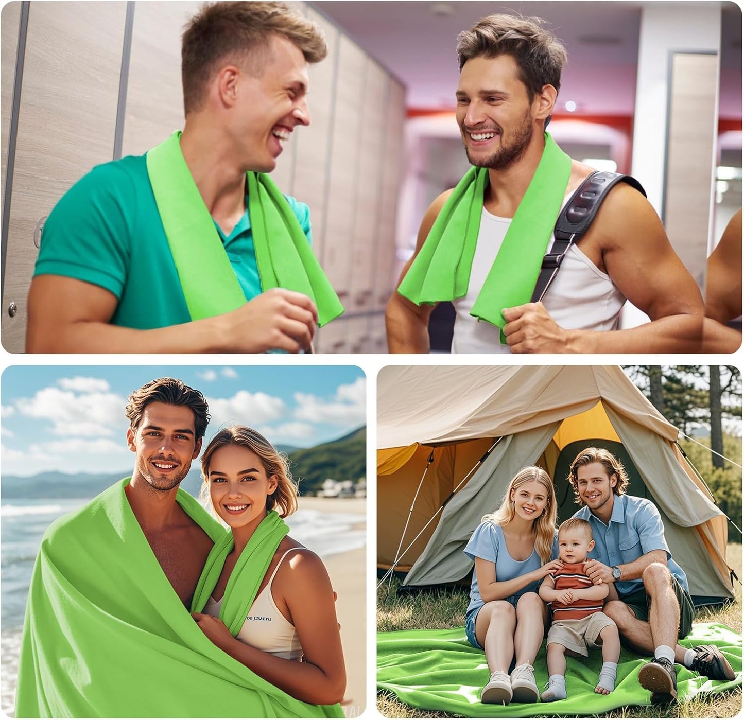 Fosdaling Microfiber Towel 3 Pack - Large 200 * 100cm & 2 Small 80×40cm, Quick Dry Microfiber Sports Towel, for Travel, Bath, Fitness & Sport towels and Beach Towel (Green)
