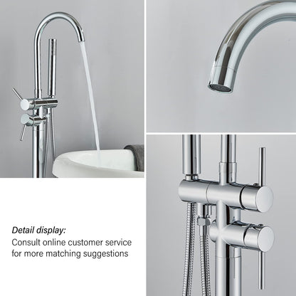 Rozin Free-standing Bathtub Faucet Chrome Floor Mounted Bathtub Faucet 360° Swivel Bathtub Faucet with Hand Shower Bathtub Faucet for Tub