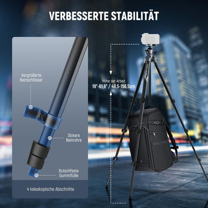 NEEWER LITETRIP LT07 61" Aluminum Travel Tripod, Camera Tripod with Pan Tilt Low Profile Ball Head Arca QR Plate compatible with Peak Design Tripod Plate V3, 2 in 1 Phone Clip Handle Max Load 22lb
