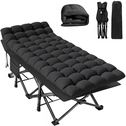 Newfulam folding cot with XXL mattress, 400KG max load, foldable guest bed with mattress, side pocket, carrying bags, portable folding bed for camping, outdoor, office, garden, home nap.