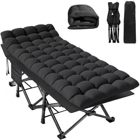 Newfulam folding cot with XXL mattress, 400KG max load, foldable guest bed with mattress, side pocket, carrying bags, portable folding bed for camping, outdoor, office, garden, home nap.