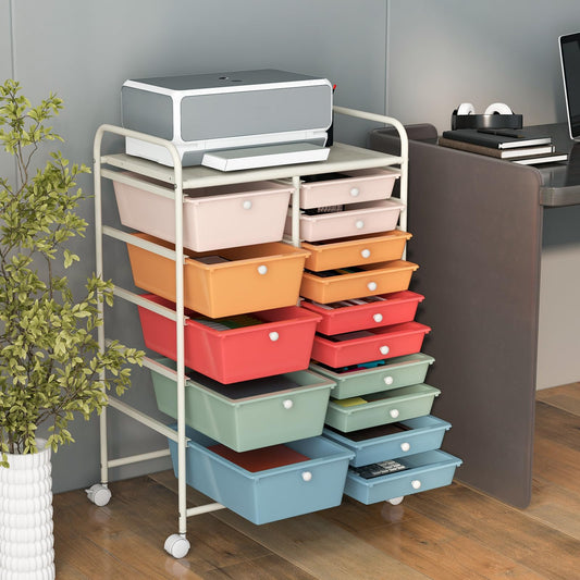 GOPLUS rolling cart with 15 stackable drawers, choose your color. Perfect for organizing your home, bathroom, or office.