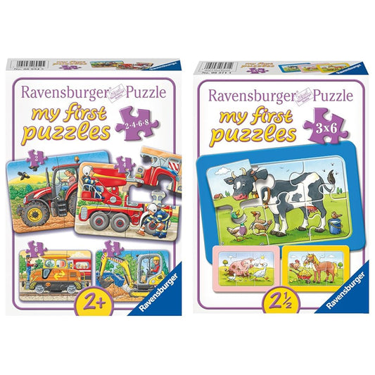 Ravensburger Children's Puzzle - 06954 At Work & Children's Puzzle - 06571 Good Animal Friends - My First Puzzle with 3x6 pieces - Puzzle for children aged 2.5 years and up.