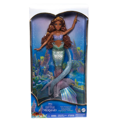 Mattel Disney Ariel, The Little Mermaid - Deluxe Mermaid Doll with Hair Beads and Doll Stand for imaginative play and display, for kids ages 3 and up, HNF42