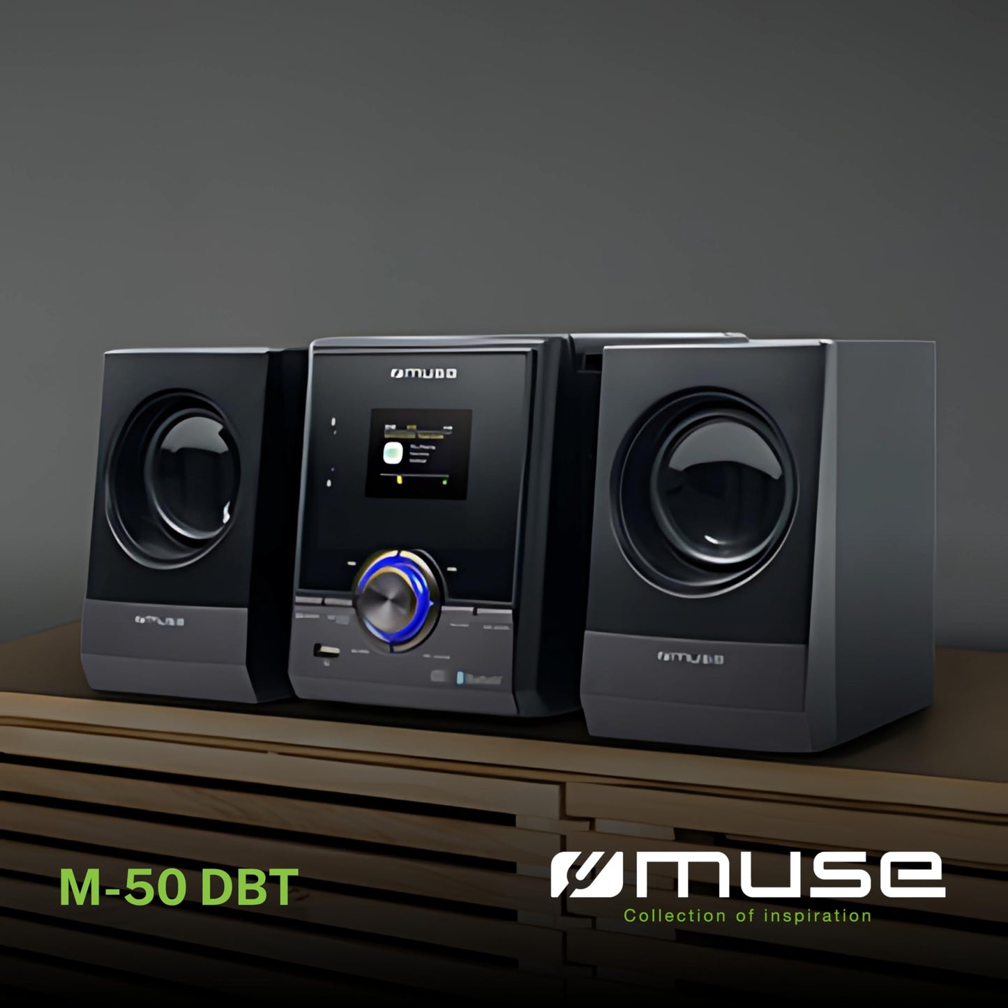 Muse stereo system, compact system with CD player & DAB radio, mini stereo system with 2 speakers, music system with FM/DAB/DAB+ digital radio, Bluetooth & AUX, MP3 & Spotify, compact music system.