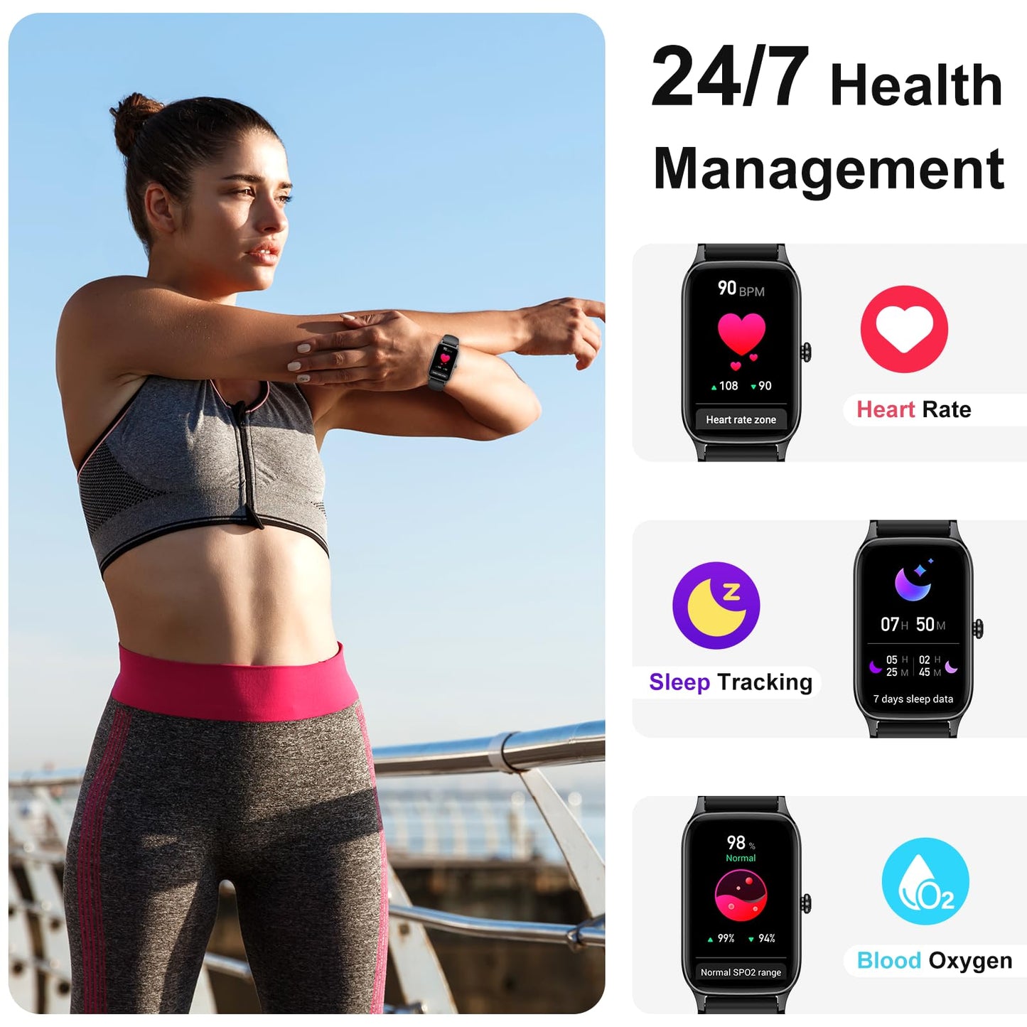 Men's Women's Smartwatch, 1.57" HD Fitness Watch with Phone Function, Waterproof Smart Watch 110+ Sport Modes, Fitness Tracker with Heart Rate Sleep Monitor Pedometer, Sports Watch for Android iOS