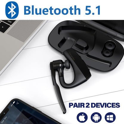 Conambo Bluetooth V5.1 K18 wireless earpiece with CVC 8.0 and ENC dual mic noise cancellation, headphones with mute microphone for driving/office/business for iPhone Android.