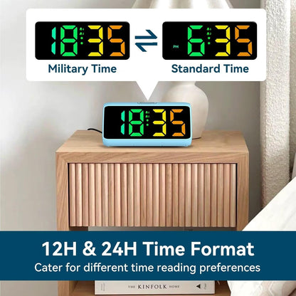 Loud alarm clock for heavy sleepers, Digital Alarm Clock with Colorful Display, Dual alarms, 5 brightness levels, 4 volume levels, Snooze function, Bedside Alarm Clock for kids, teens, seniors, and heavy sleepers.