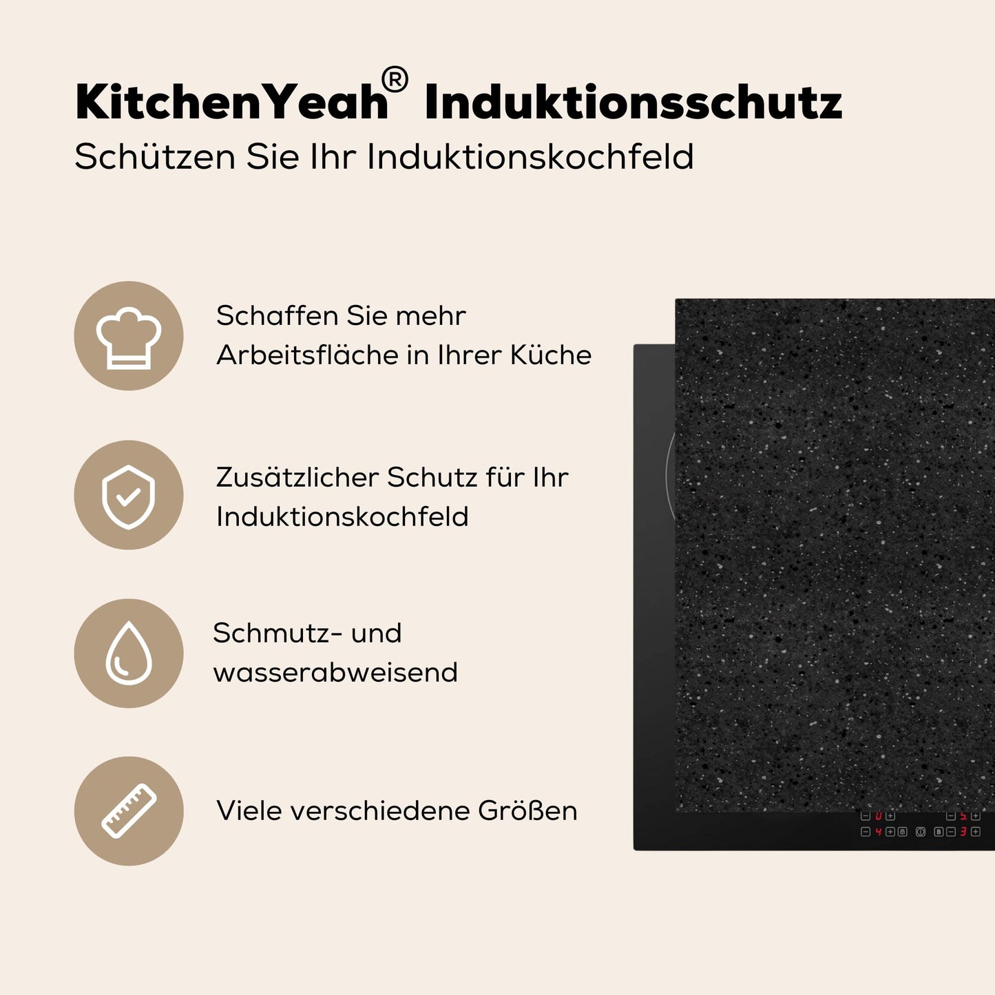 KitchenYeah© Stove Cover One-Piece Kitchen Stove Cover Induction Cooktop Glass Ceramic Stove Covers Vinyl Mat Rollable Granite - Black - Gray - Dark - 81x52 cm