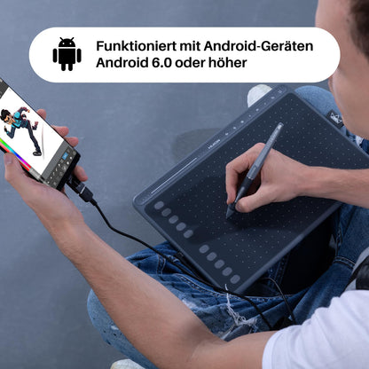 HUION HS611 Graphic Tablet, 10.2 x 6.36 inch Professional Drawing Tablet, Battery-free Digital PW500 Pen, Equipped with Multimedia Touch Keys, Adjustable Volume, Music Playback, Gray