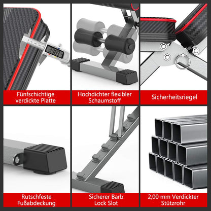 YOLEO folding weight bench Multifunction Training Fitness Bench Abdominal Trainer Incline Bench with 6-position Adjustable Backrest/3-position Adjustable Seat Cushion, Load Capacity 300kg (Elegant Black-Red)