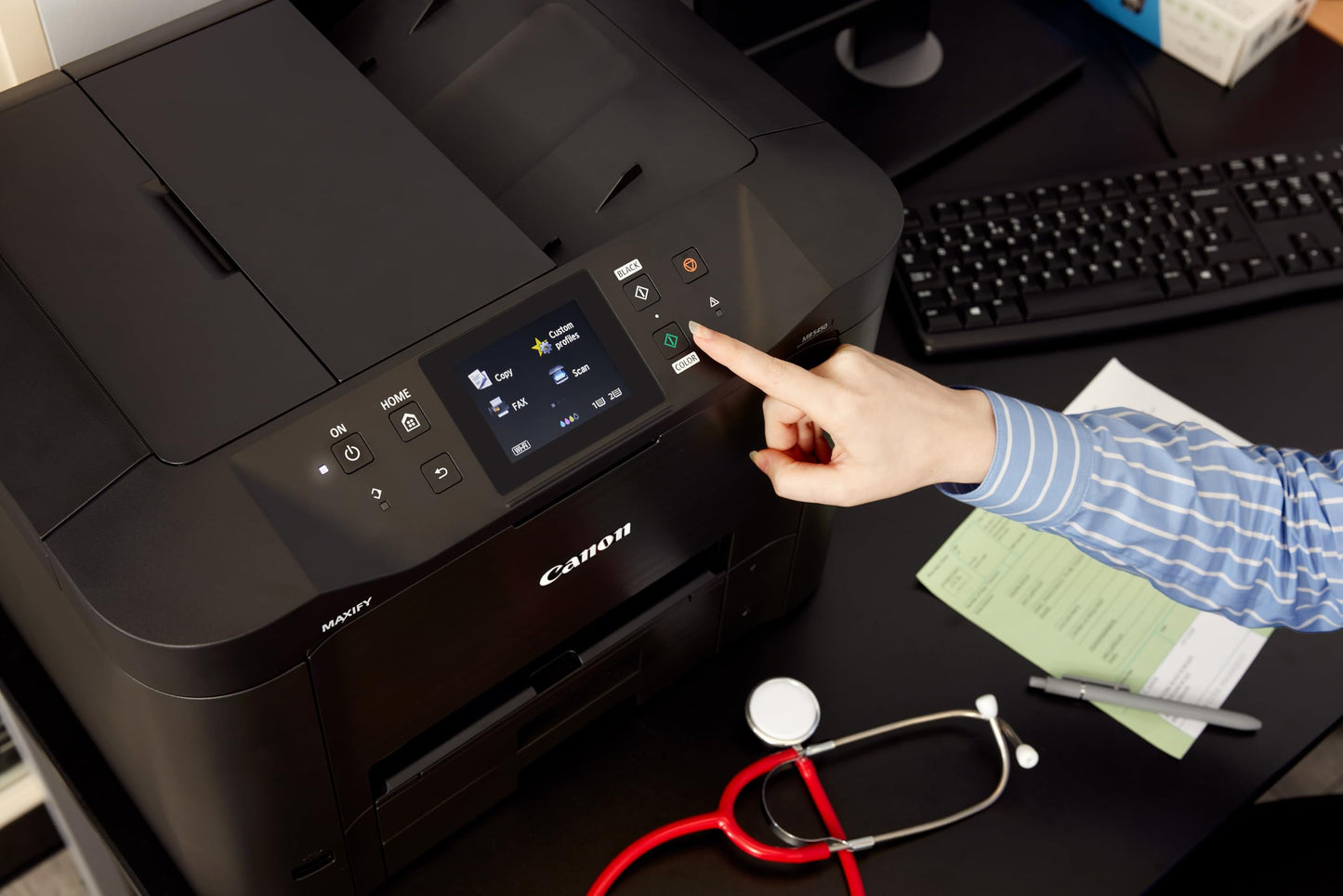 Canon MAXIFY MB5150 color inkjet - multifunction printer (A4, 4-in-1 scanner, copier, fax, color display, 600 x 1200 DPI, USB, duplex printing, WLAN, Bluetooth) black.