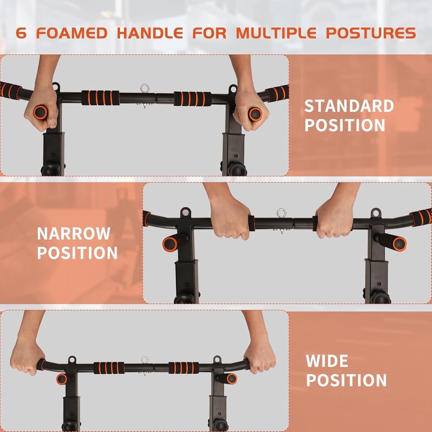 QZWGZ Bar Mount is a heavy-duty, height-adjustable pull-up bar that can support up to 200 kg. It features non-slip grips and is ideal for strength training at home or in the gym.