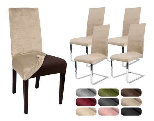 BEAUTEX 4-piece set LEA chair cover, elastic solid color velvet microfiber stretch cover available in various colors (Natural)