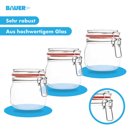 Bottle maker - 6-piece set of 634ml wire bail jars, suitable for canning and fermenting, for storage, filling, wire bail jars including labels - Made in Germany