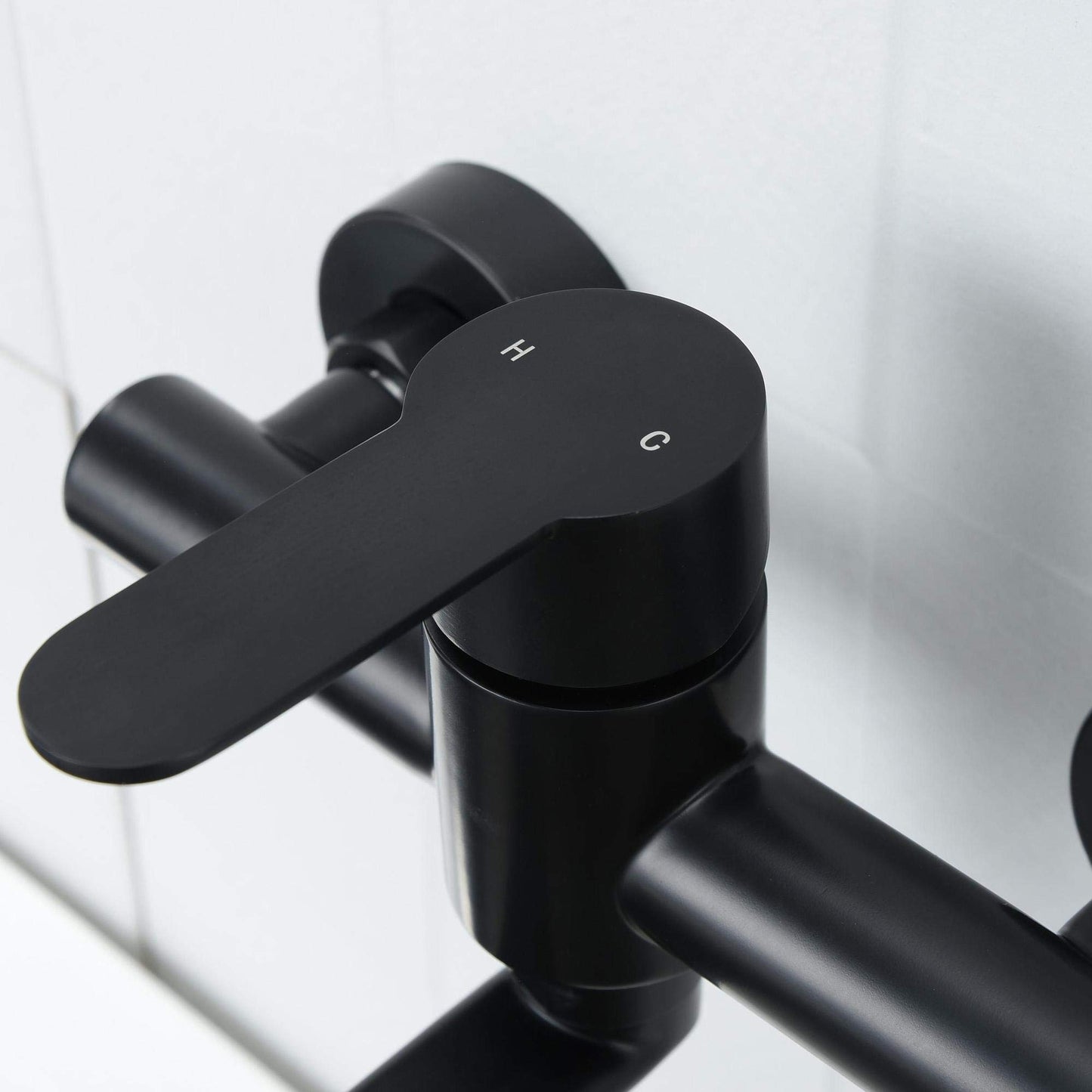 HomeLava 360° Rotatable Kitchen Faucet Wall Mount Mixer Tap One Handle 304 Stainless Steel Black with 180mm Spout.